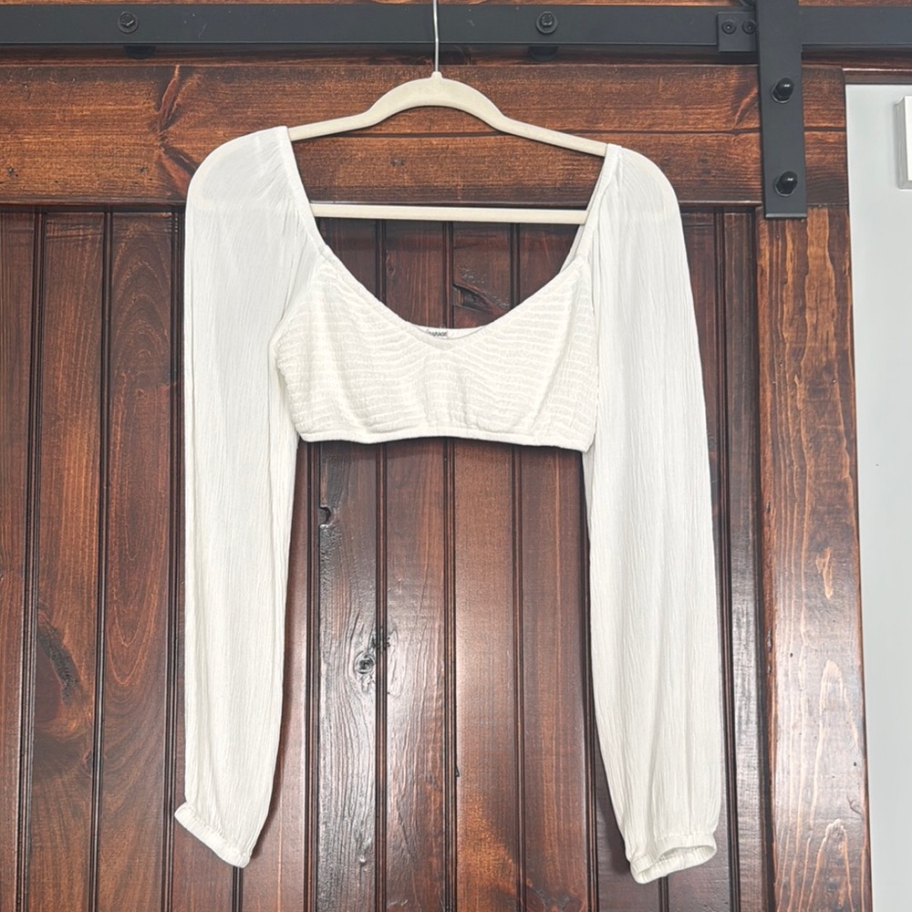 Garage White Long Sleeve Crop Top